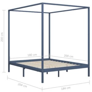 Πλαίσιο Κρεβατιού με Ουρανό Γκρι 180x200 εκ. Μασίφ Ξύλο Πεύκου