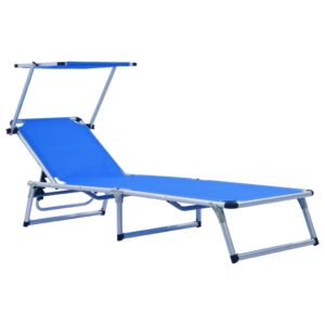 312457  Folding Sun Loungers with Roof 2 pcs Aluminium&Textilene Blue