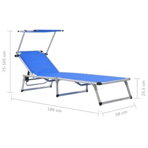 312457  Folding Sun Loungers with Roof 2 pcs Aluminium&Textilene Blue