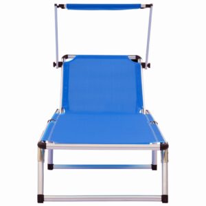 312457  Folding Sun Loungers with Roof 2 pcs Aluminium&Textilene Blue