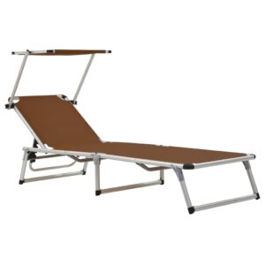 312461  Folding Sun Loungers with Roof 2 pcs Aluminium&Textilene Brown