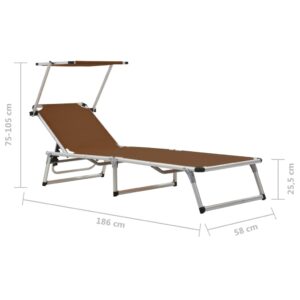 312461  Folding Sun Loungers with Roof 2 pcs Aluminium&Textilene Brown