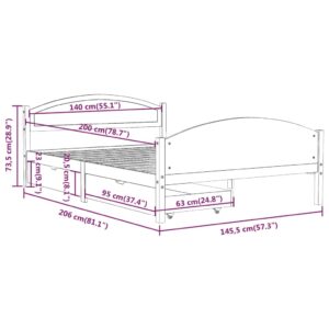 Πλαίσιο Κρεβατιού με 2 Συρτάρια Μελί 140x200 εκ. Μασίφ Πεύκο