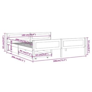 Πλαίσιο Κρεβατιού με 2 Συρτάρια Μελί 180x200 εκ από Μασίφ Πεύκο