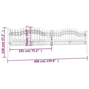 Πόρτα Φράχτη με Ακίδες Μαύρη 406x120 εκ. Ατσάλι με Ηλεκτρ. Βαφή