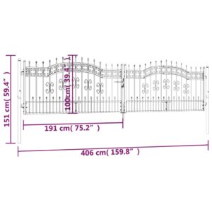 Πόρτα Φράχτη με Ακίδες Μαύρη 406x151 εκ. Ατσάλι με Ηλεκτρ. Βαφή