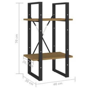 Βιβλιοθήκη με 2 Ράφια Καφέ 40x30x70 εκ. από Μασίφ Ξύλο Πεύκου