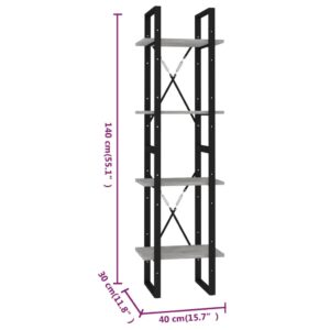 Βιβλιοθήκη με 4 Ράφια Γκρι Σκυροδέματος 40x30x140εκ Μοριοσανίδα