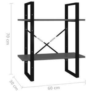 Βιβλιοθήκη με 2 Ράφια Γκρι 60 x 30 x 70 εκ. από Μοριοσανίδα