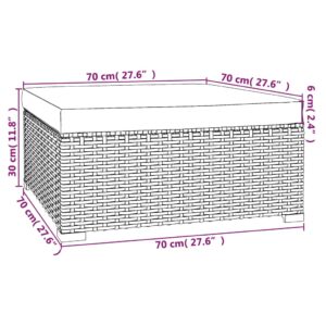 Υποπόδιο Κήπου Μαύρο 70x70x30 εκ. Συνθετικό Ρατάν με Μαξιλάρι