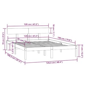 Πλαίσιο Κρεβατιού Γκρι 120x190 εκ. Μασίφ Πεύκο UK Small Double