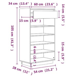 Παπουτσοθήκη Γκρι 60 x 34 x 105 εκ. από Μασίφ Ξύλο Πεύκου