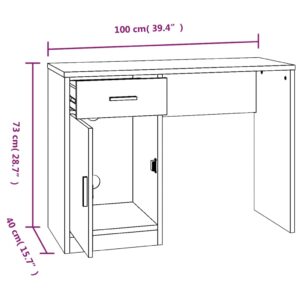 Γραφείο με Συρτάρι & Ντουλάπι Καφέ Δρυς 100x40x73 εκ. Επ. Ξύλο