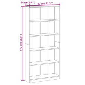 Βιβλιοθήκη με 5 Ράφια Καφέ Δρυς 80x24x175 εκ. Επεξεργ. Ξύλο