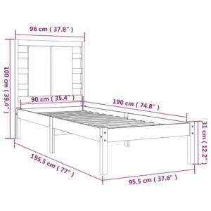 Πλαίσιο Κρεβατιού 90 x 190 εκ. από Μασίφ Ξύλο 3FT Single