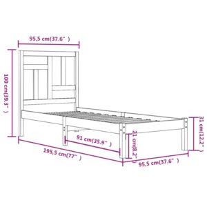 Πλαίσιο Κρεβατιού 90 x 190 εκ. Μασίφ Ξύλο Πεύκου 3FT Single