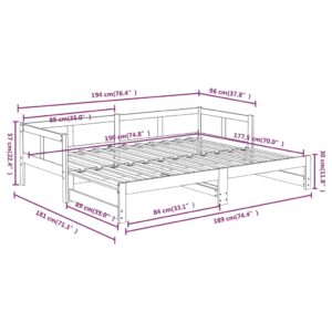 Καναπές Κρεβάτι Συρόμενος Γκρι 2x(90x190) εκ. Μασίφ Ξύλο Πεύκου