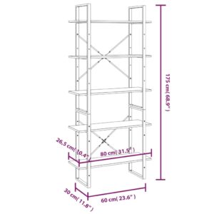 Βιβλιοθήκη με 5 Ράφια Καφέ Δρυς 80x30x175 εκ. Επεξεργ. Ξύλο