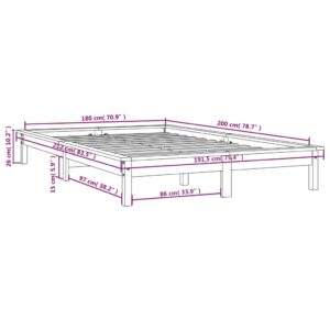 Πλαίσιο Κρεβατιού Γκρι 180x200 εκ. Μασίφ Πεύκο 6FT Super King