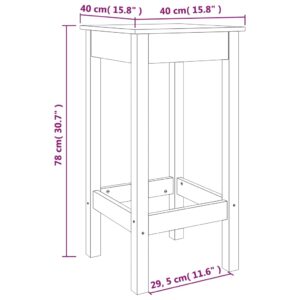 Καρέκλες Μπαρ 2 τεμ. Γκρι 40x40x78 εκ. Μασίφ Ξύλο Πεύκου