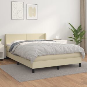 Κρεβάτι Boxspring με Στρώμα Κρεμ 140x190εκ. από Συνθετικό Δέρμα