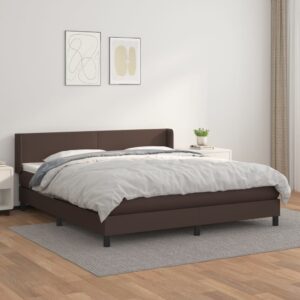 Κρεβάτι Boxspring με Στρώμα Καφέ 160x200εκ. από Συνθετικό Δέρμα