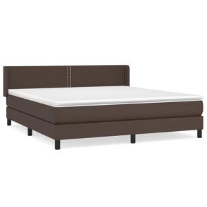 Κρεβάτι Boxspring με Στρώμα Καφέ 160x200εκ. από Συνθετικό Δέρμα