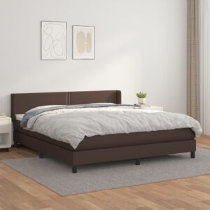 Κρεβάτι Boxspring με Στρώμα Καφέ 160x200εκ. από Συνθετικό Δέρμα