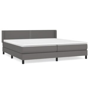 Κρεβάτι Boxspring με Στρώμα Γκρι 200x200 εκ. Συνθετικό Δέρμα