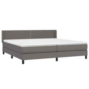 Κρεβάτι Boxspring με Στρώμα Γκρι 200x200 εκ. Συνθετικό Δέρμα