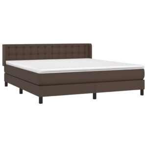 Κρεβάτι Boxspring με Στρώμα Καφέ 160x200εκ. από Συνθετικό Δέρμα