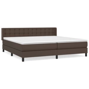 Κρεβάτι Boxspring με Στρώμα Καφέ 200x200 εκ. Συνθετικό Δέρμα