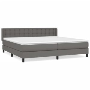 Κρεβάτι Boxspring με Στρώμα Γκρι 200x200 εκ. Συνθετικό Δέρμα