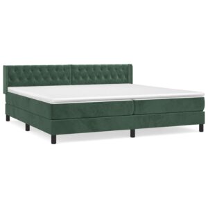 Κρεβάτι Boxspring με Στρώμα Σκούρο Πράσινο 200x200εκ. Βελούδινο