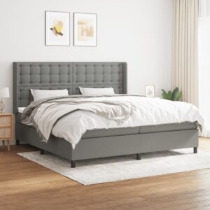 Κρεβάτι Boxspring με Στρώμα Σκούρο Γκρι 200x200 εκ. Υφασμάτινο