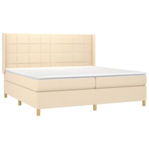 Κρεβάτι Boxspring με Στρώμα Κρεμ 200x200 εκ. Υφασμάτινο