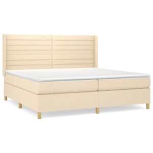 Κρεβάτι Boxspring με Στρώμα Κρεμ 200x200 εκ. Υφασμάτινο