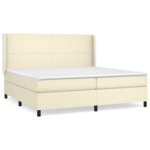 Κρεβάτι Boxspring με Στρώμα Κρεμ 200x200 εκ. Συνθετικό Δέρμα