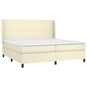 Κρεβάτι Boxspring με Στρώμα Κρεμ 200x200 εκ. Συνθετικό Δέρμα