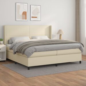 Κρεβάτι Boxspring με Στρώμα Κρεμ 200x200 εκ. Συνθετικό Δέρμα