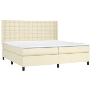 Κρεβάτι Boxspring με Στρώμα Κρεμ 200x200 εκ. Συνθετικό Δέρμα