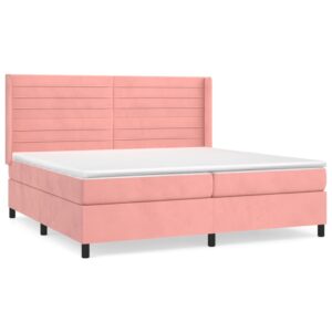 Κρεβάτι Boxspring με Στρώμα Ροζ 200x200 εκ. Βελούδινο