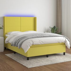 Κρεβάτι Boxspring με Στρώμα & LED Πράσινο 140x200 εκ Υφασμάτινο