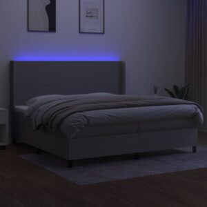 Κρεβάτι Boxspring με Στρώμα & LED Αν.Γκρι 200x200εκ. Υφασμάτινο