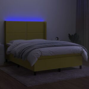 Κρεβάτι Boxspring με Στρώμα & LED Πράσινο 140x200 εκ Υφασμάτινο