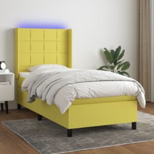 Κρεβάτι Boxspring με Στρώμα & LED Πράσινο 90x200 εκ. Υφασμάτινο