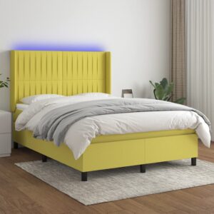 Κρεβάτι Boxspring με Στρώμα & LED Πράσινο 140x200 εκ Υφασμάτινο