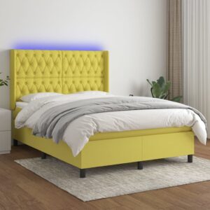 Κρεβάτι Boxspring με Στρώμα & LED Πράσινο 140x200 εκ Υφασμάτινο