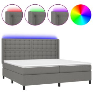 Κρεβάτι Boxspring με Στρώμα & LED Σκ.Γκρι 200x200εκ. Υφασμάτινο