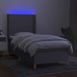 Κρεβάτι Boxspring με Στρώμα & LED Αν.Γκρι 90x200 εκ. Υφασμάτινο